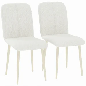 Eetkamerstoelen Set Van 2, Gestoffeerde Keukenstoelen In Linnenlook Met Lichte Poten, Crème