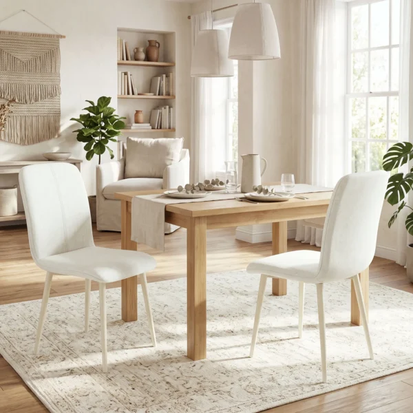 Eetkamerstoelen Set Van 2, Gestoffeerde Keukenstoelen In Linnenlook Met Lichte Poten, Crème