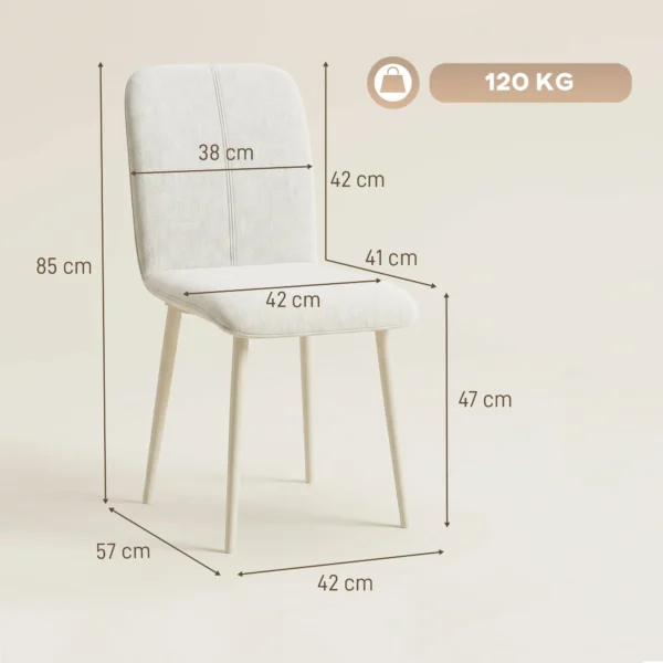 Eetkamerstoelen Set Van 2, Gestoffeerde Keukenstoelen In Linnenlook Met Lichte Poten, Crème