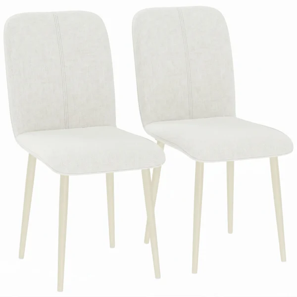 Eetkamerstoelen Set Van 2, Gestoffeerde Keukenstoelen In Linnenlook Met Lichte Poten, Crème