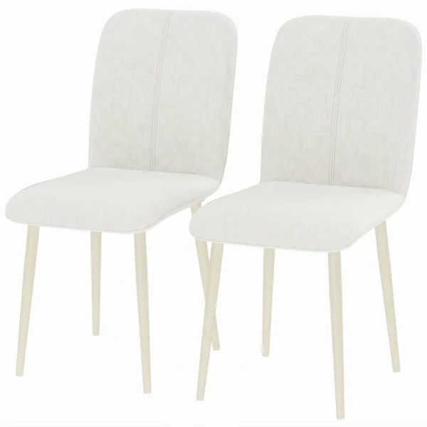 Eetkamerstoelen Set Van 2, Gestoffeerde Keukenstoelen In Linnenlook Met Lichte Poten, Crème