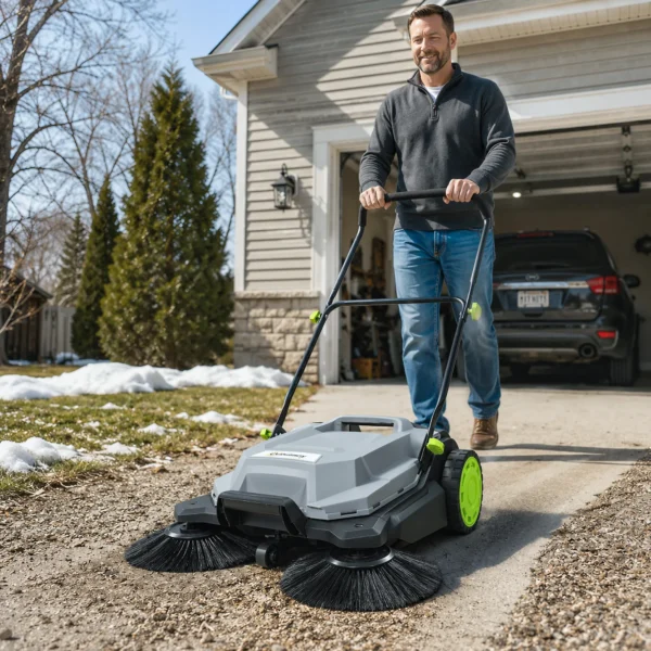 Ehrmaschine Manuell Mit 68 Cm Kehrbreite, 24 L Schmutzbehälter, Höhenverstellbar Klappbar Griff 3 Bürsten Kehrsystem