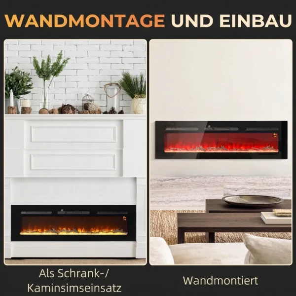 Elektrische Openhaard Met Wandbevestiging En Afstandsbediening, Kunstmatige Houtblokken En Kristallen, 1800W Vermogen, Zwart