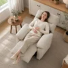 Elektrische Sta op Stoel Met Massage & Warmte, Relaxstoel Van Chenille Met Hoogdicht Schuim En Dikke Rugleuning, Crèmewit