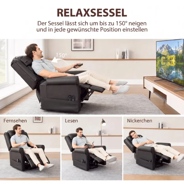 Elektrischer Aufstehsessel Mit Vibrationsmassage Und Wärmefunktion, Senioren Sessel Aus Braunem PU Leder