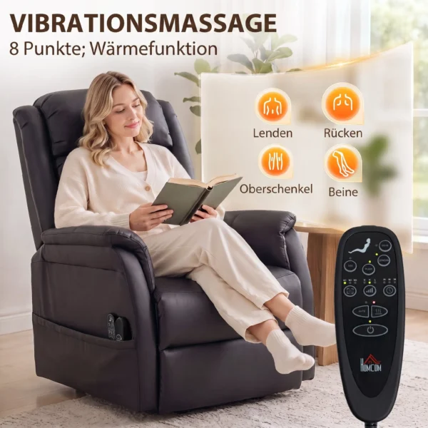 Elektrischer Aufstehsessel Mit Vibrationsmassage Und Wärmefunktion, Senioren Sessel Aus Braunem PU Leder