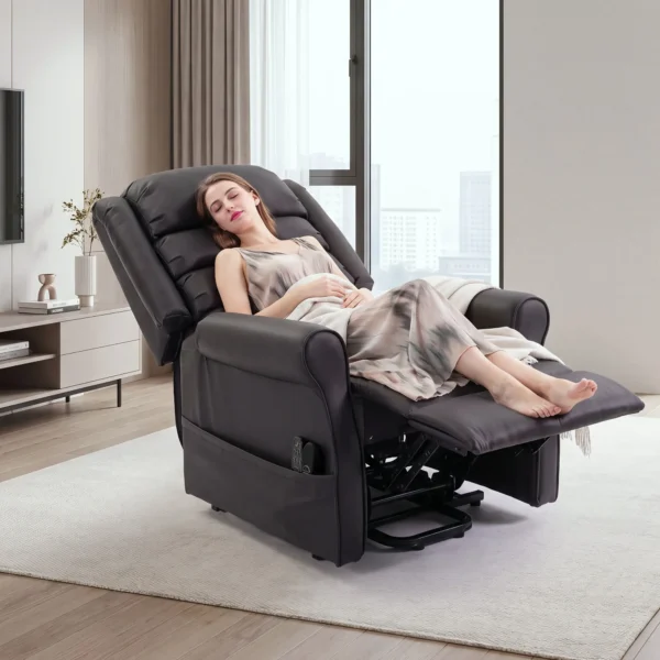 Elektrischer Aufstehsessel Mit Vibrationsmassage Und Wärmefunktion, Senioren Sessel Aus Braunem PU Leder