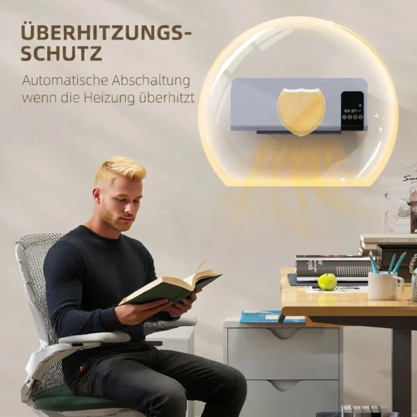 Elektro Heizung, Wandmontage, Schwingfunktion, 2 Modi, Timer, LED Anzeige, Grau