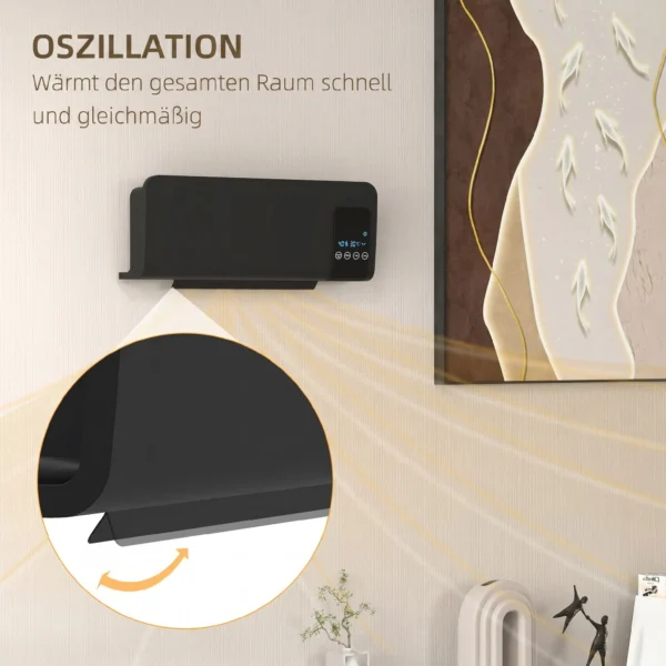 Elektro Heizung, Wandmontage, Schwingfunktion, 2 Modi, Timer, LED Anzeige, Schwarz