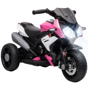 Elektro Kindermotorrad, Lichter & Geräusche, 3 Km/h, Wiederaufladbar, Kunststoff & Metall, Rosa/Weiß