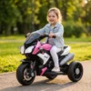 Elektro Kindermotorrad, Lichter & Geräusche, 3 Km/h, Wiederaufladbar, Kunststoff & Metall, Rosa/Weiß