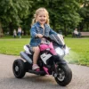 Elektro Kindermotorrad, Lichter & Geräusche, 3 Km/h, Wiederaufladbar, Kunststoff & Metall, Rosa/Weiß