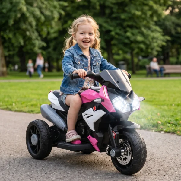 Elektro Kindermotorrad, Lichter & Geräusche, 3 Km/h, Wiederaufladbar, Kunststoff & Metall, Rosa/Weiß