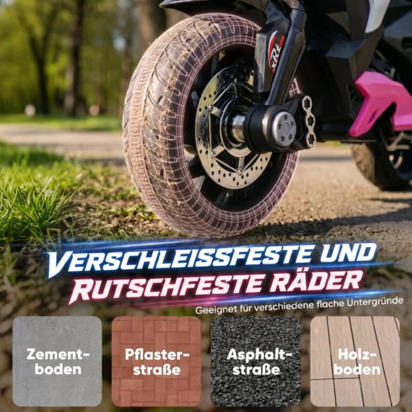 Elektro Kindermotorrad, Lichter & Geräusche, 3 Km/h, Wiederaufladbar, Kunststoff & Metall, Rosa/Weiß