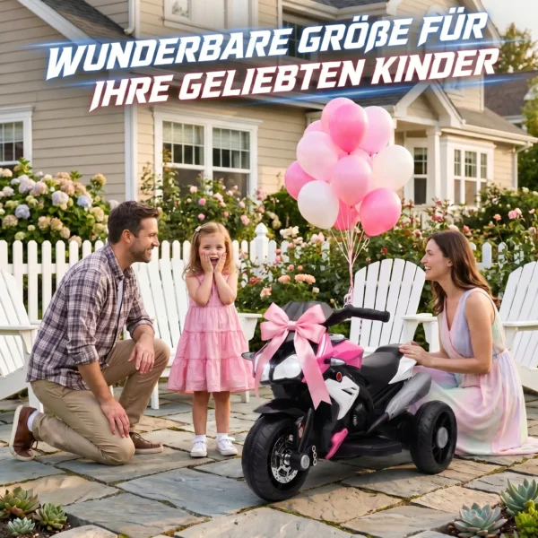 Elektro Kindermotorrad, Lichter & Geräusche, 3 Km/h, Wiederaufladbar, Kunststoff & Metall, Rosa/Weiß