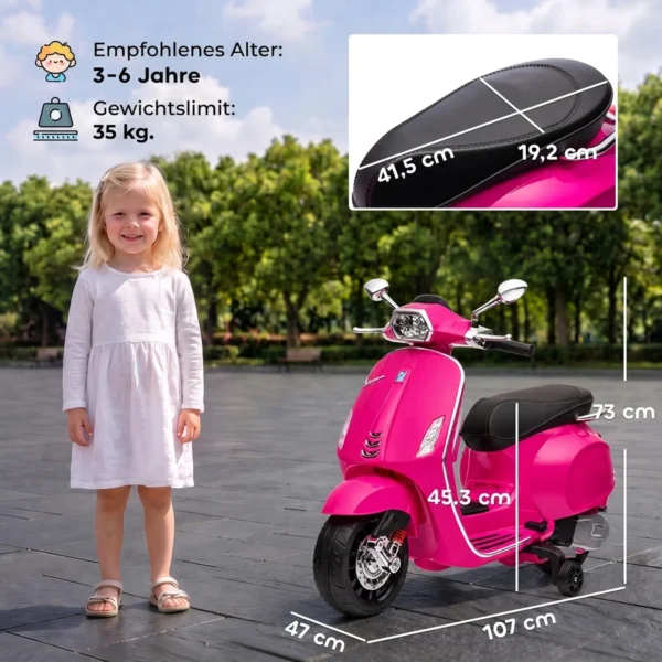 Elektro Kindermotorrad, Vespa, 3 Km/h, 3 6 Jahre, Musik, Licht & Radio, Rosa