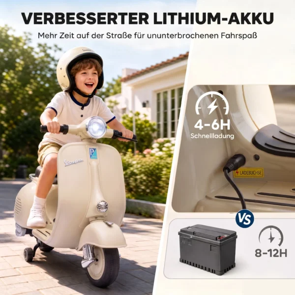 Elektro Motorrad Kinder 6 V Elektromotorrad Mit Stützrädern, Lithium Akku, Softstart, Musik, USB Scheinwerfer Hupe