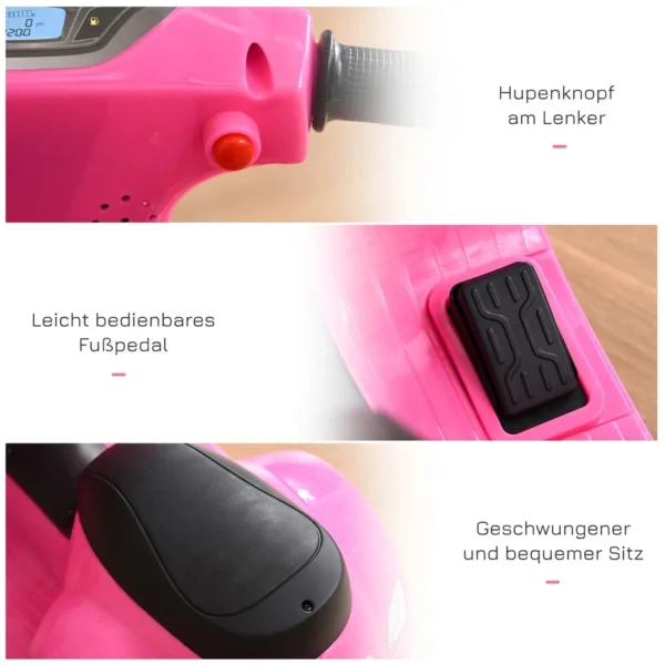 Elektro Motorrad Kinder 6V Elektromotorrad Mit Stützrädern, Scheinwerfer, Hupe 3km/h Für 1,5 3 Jahren, Rosa