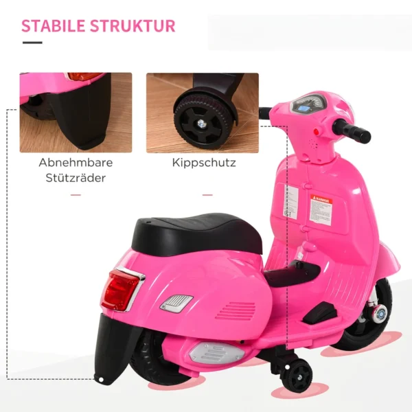 Elektro Motorrad Kinder 6V Elektromotorrad Mit Stützrädern, Scheinwerfer, Hupe 3km/h Für 1,5 3 Jahren, Rosa