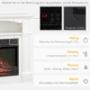 Elektrokamin Mit 3D LED Flammeneffekt, Heizkapazität 30 M², Fernbedienung, Weiß/Schwarz