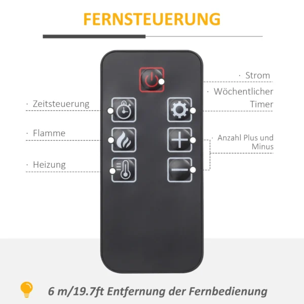 Elektrokamin Mit 3D LED Flammeneffekt, Heizkapazität 30 M², Fernbedienung, Weiß/Schwarz