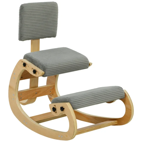 Ergonomische Kniestoel, Kniehocker Met Rugleuning, Corduroy look, Bureaustoel Voor Thuis, Kantoor, Meditatie, Donkergrijs