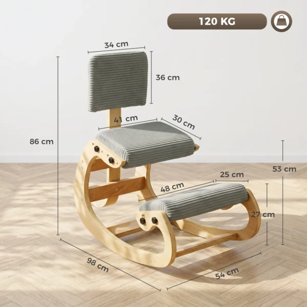 Ergonomische Kniestoel, Kniehocker Met Rugleuning, Corduroy look, Bureaustoel Voor Thuis, Kantoor, Meditatie, Donkergrijs