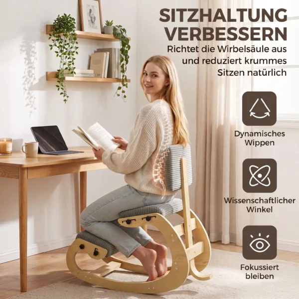 Ergonomische Kniestoel, Kniehocker Met Rugleuning, Corduroy look, Bureaustoel Voor Thuis, Kantoor, Meditatie, Donkergrijs