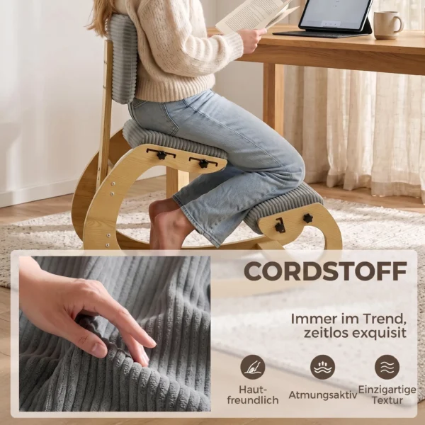 Ergonomische Kniestoel, Kniehocker Met Rugleuning, Corduroy look, Bureaustoel Voor Thuis, Kantoor, Meditatie, Donkergrijs