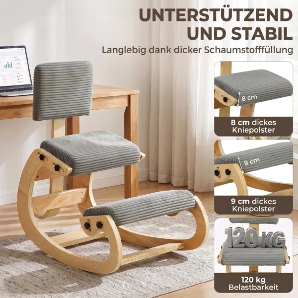 Ergonomische Kniestoel, Kniehocker Met Rugleuning, Corduroy look, Bureaustoel Voor Thuis, Kantoor, Meditatie, Donkergrijs