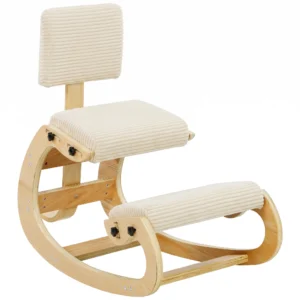 Ergonomische Kniestoel, Kniehocker Met Rugleuning, Koord look, Bureaustoel Voor Thuis, Kantoor, Meditatie, Crèmewit