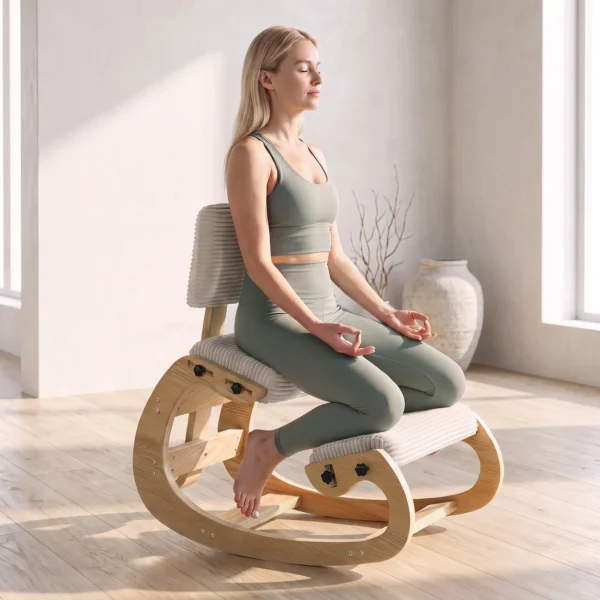 Ergonomische Kniestoel, Kniehocker Met Rugleuning, Koord look, Bureaustoel Voor Thuis, Kantoor, Meditatie, Crèmewit