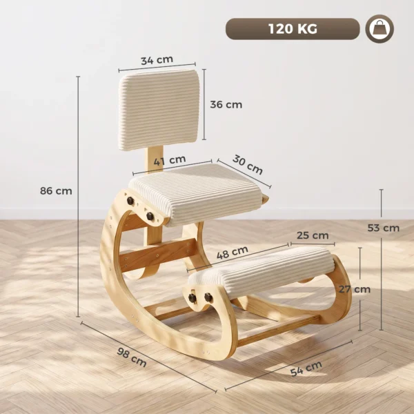 Ergonomische Kniestoel, Kniehocker Met Rugleuning, Koord look, Bureaustoel Voor Thuis, Kantoor, Meditatie, Crèmewit