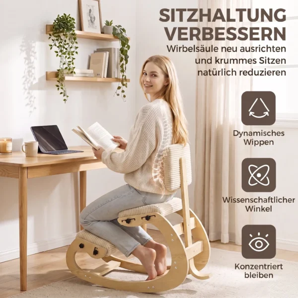 Ergonomische Kniestoel, Kniehocker Met Rugleuning, Koord look, Bureaustoel Voor Thuis, Kantoor, Meditatie, Crèmewit