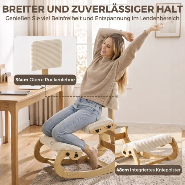 Ergonomische Kniestoel, Kniehocker Met Rugleuning, Koord look, Bureaustoel Voor Thuis, Kantoor, Meditatie, Crèmewit