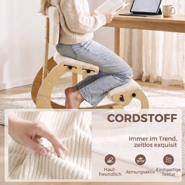 Ergonomische Kniestoel, Kniehocker Met Rugleuning, Koord look, Bureaustoel Voor Thuis, Kantoor, Meditatie, Crèmewit