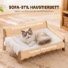 Erhöhtes Hundebett Mit Holzrahmen, Flauschigem Plüschkissen, Abnehmbarem Bezug Und Rutschfesten Füßen