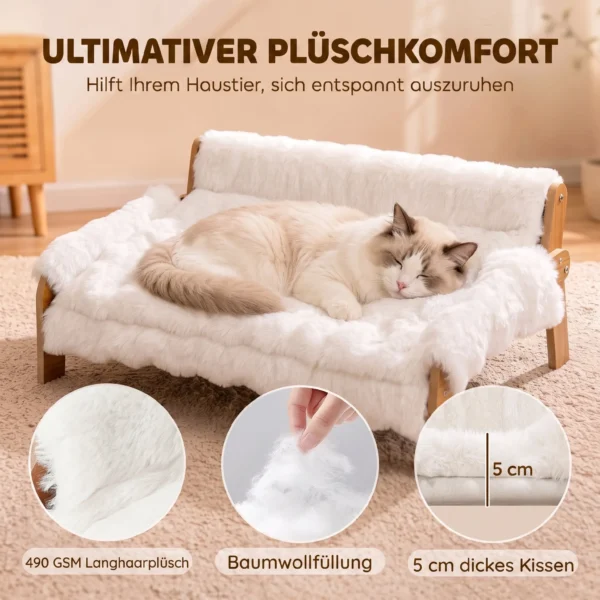 Erhöhtes Hundebett Mit Holzrahmen, Flauschigem Plüschkissen, Abnehmbarem Bezug Und Rutschfesten Füßen