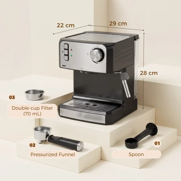 Espressomachine, 20 Bar Koffiemachine Met Melkopschuimer, 1,6 l Waterreservoir, Zwart