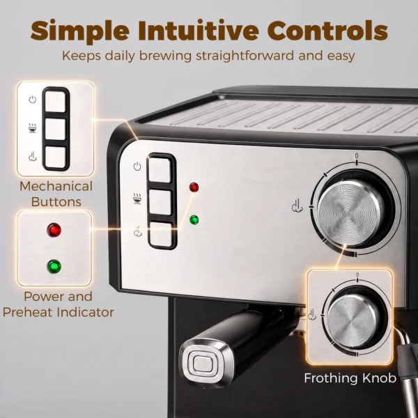 Espressomachine, 20 Bar Koffiemachine Met Melkopschuimer, 1,6 l Waterreservoir, Zwart