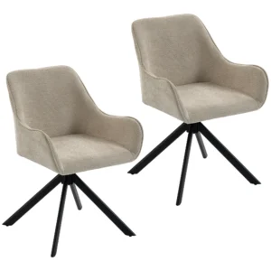 Esszimmerstühle 2er Set, Drehbarer Küchenstuhl Mit Armlehnen, Metallrahmen Für Wohnzimmer, Esszimmer, Beige