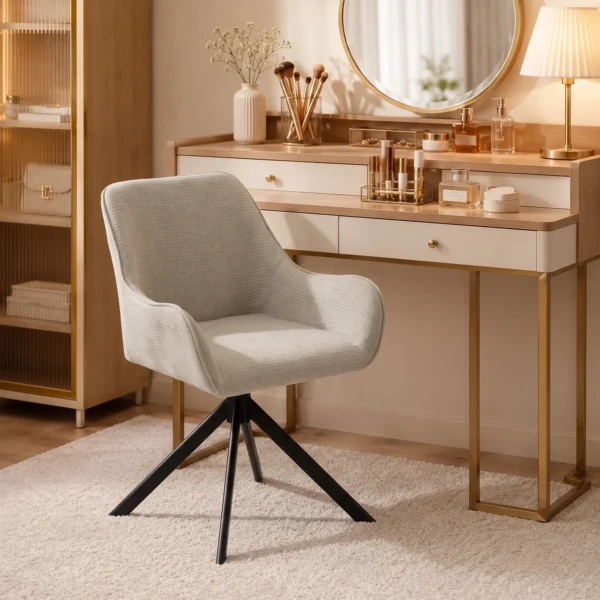 Esszimmerstühle 2er Set, Drehbarer Küchenstuhl Mit Armlehnen, Metallrahmen Für Wohnzimmer, Esszimmer, Beige