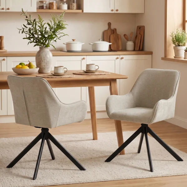 Esszimmerstühle 2er Set, Drehbarer Küchenstuhl Mit Armlehnen, Metallrahmen Für Wohnzimmer, Esszimmer, Beige