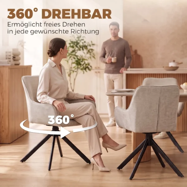 Esszimmerstühle 2er Set, Drehbarer Küchenstuhl Mit Armlehnen, Metallrahmen Für Wohnzimmer, Esszimmer, Beige