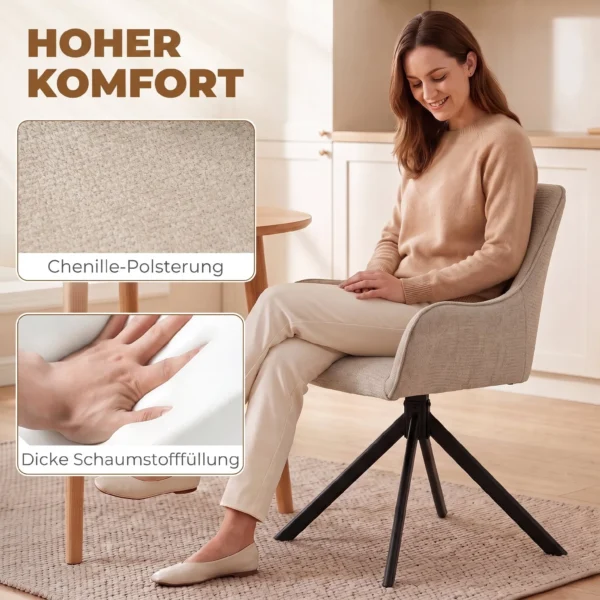 Esszimmerstühle 2er Set, Drehbarer Küchenstuhl Mit Armlehnen, Metallrahmen Für Wohnzimmer, Esszimmer, Beige