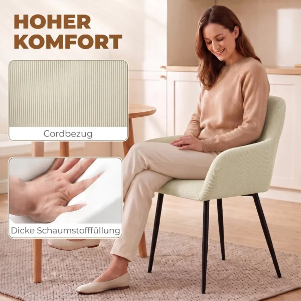 Esszimmerstühle 2er Set, Gepolsterte Küchenstühle Mit Metallbeinen, Cremeweiß