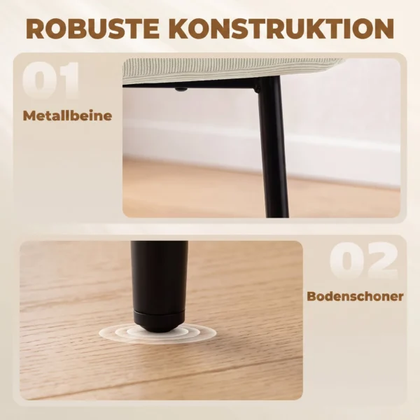 Esszimmerstühle 2er Set, Gepolsterte Küchenstühle Mit Metallbeinen, Cremeweiß