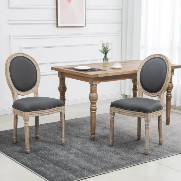Esszimmerstühle 2er Set Küchenstuhl Mit Rückenlehne, Linenoptik, Sessel Polsterstuhl, Stühle, Wohnzimmerstuhl Mit Holzbeine Für Esstisch, Grau+Natur