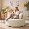 Fauteuil Met Diepe Zitting, Enkelzitsbank Zonder Vaste Frame, Volledig Schuimontwerp, 4 Kussens, Crèmewit
