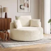 Fauteuil Met Diepe Zitting, Enkelzitsbank Zonder Vaste Frame, Volledig Schuimontwerp, 4 Kussens, Crèmewit